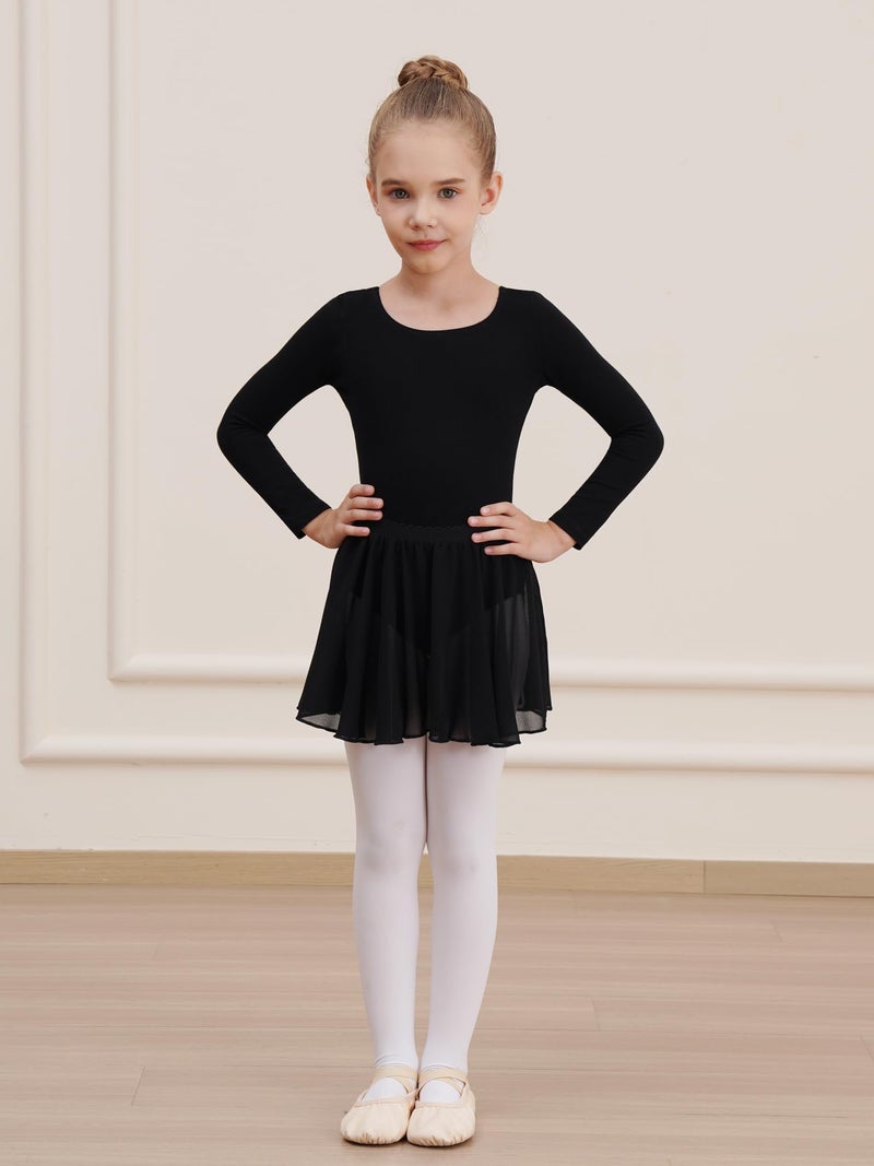 WEGETIT Long Sleeve Girls Leotard Gymnastics Leotards for Girls Ballet Dance Dresses with Skirt (Black,10-12 Years) - Image 2